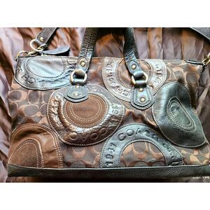 COACH Ashley Pieced Leather-Suede-Canvas Patchwork Satchel/Shoulder Bag